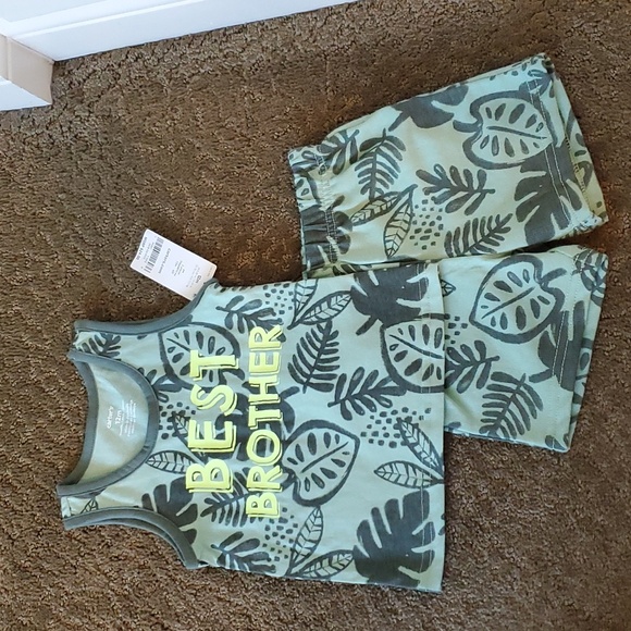 Baby Boys Carter's BEST BROTHER Short Set Size 12 18 24 months Jungle Green  NWT - Picture 3 of 4